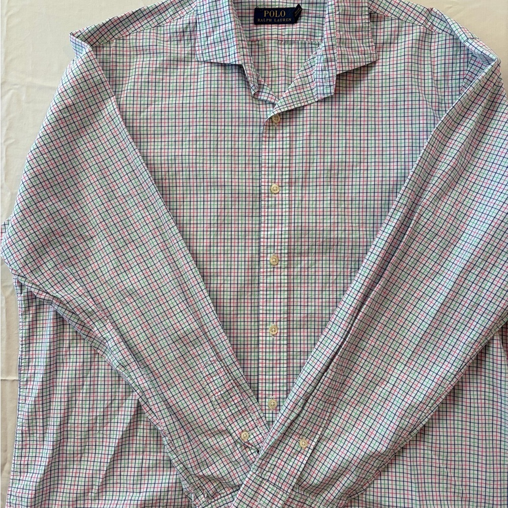 Polo by Ralph Lauren Men's Blue and Pink Plaid Shirt